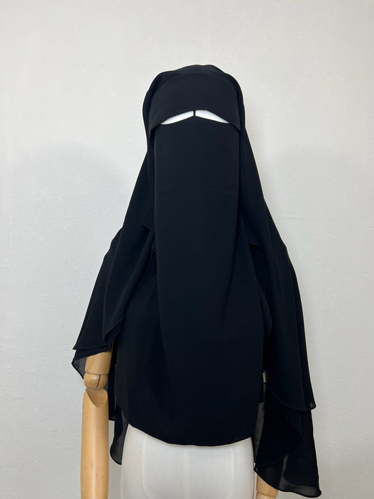 Niqab Tahira arrondi long casquette Noir