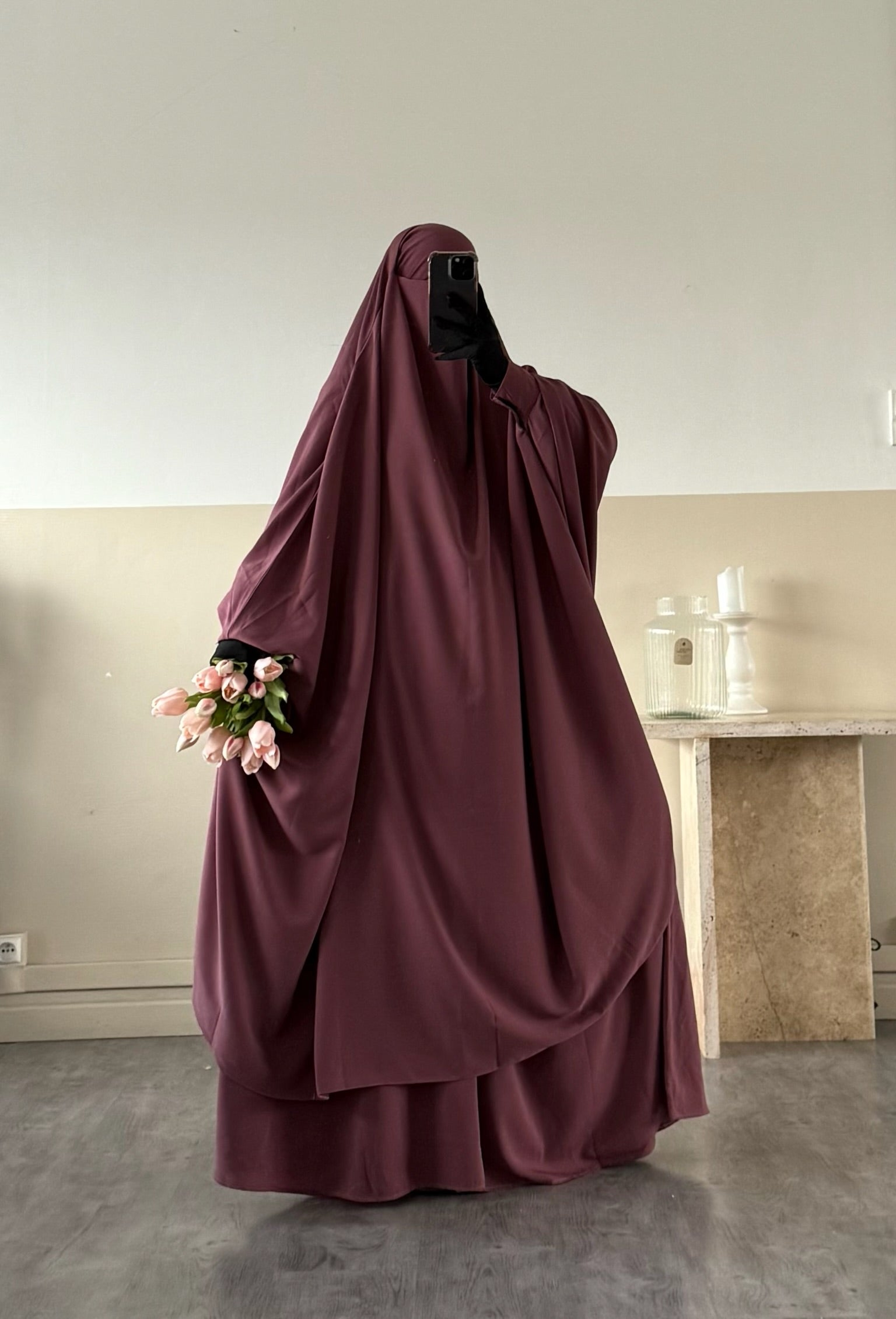 Jilbab 2 pièces Jupe Whool peach