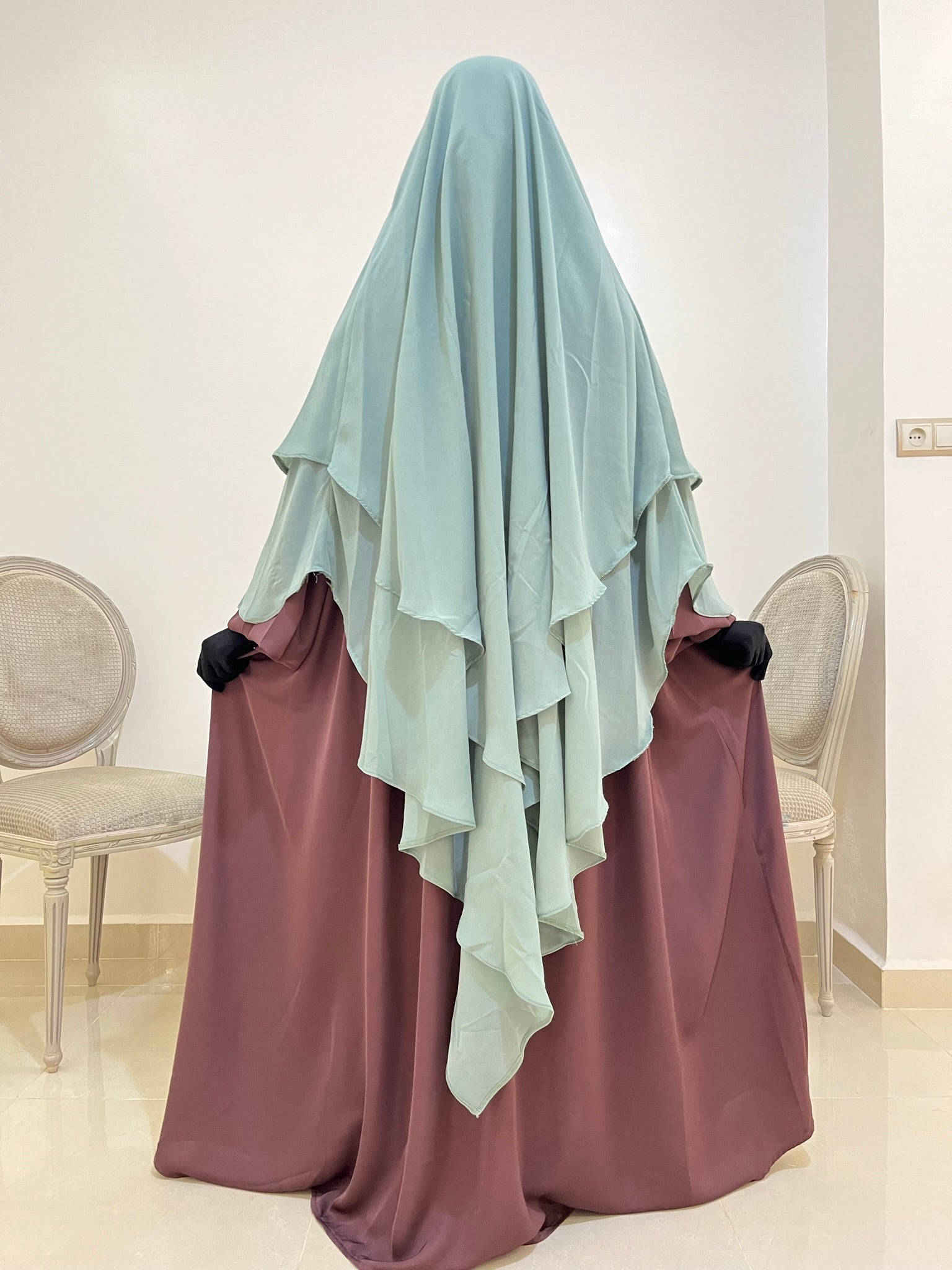 Khimar Tarha 2 voiles pointu Mousseline