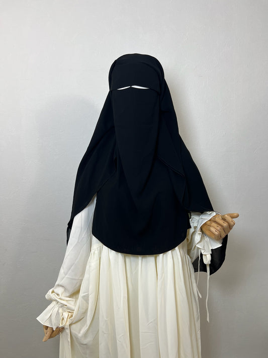 Niqab Tahira arrondi long casquette Noir
